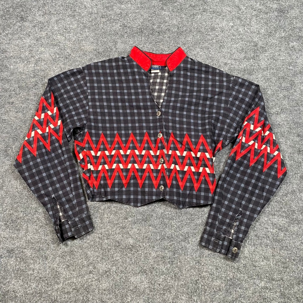 Brooks & Dunn Panhandle Slim Western‎ Crop Shirt Plaid Red Chevron Womens Small